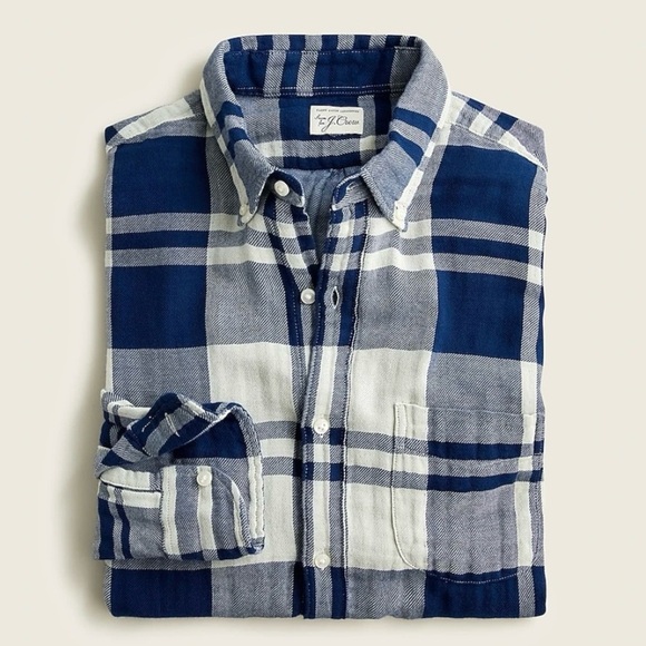 J. Crew Slim lightweight double weave Blue White plaid Button Down Shirt medium - Picture 1 of 8